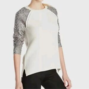 Rebecca Taylor Sweater Cashmere Blend Leopard Print Cream Knit Sz S